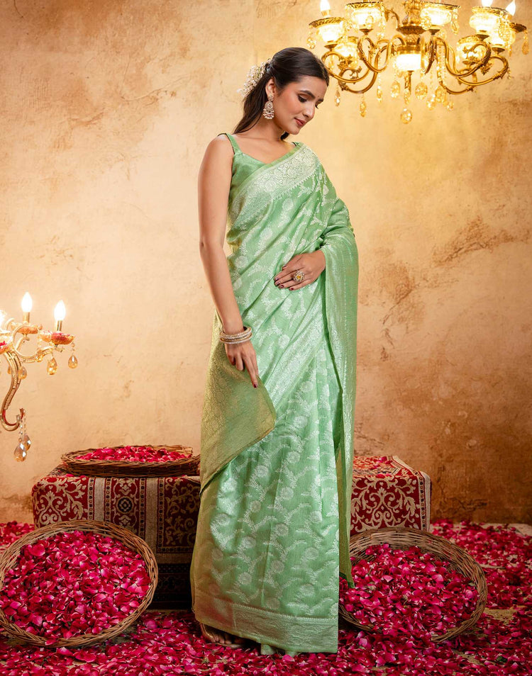 Mint Green Silk Woven Banarasi Saree