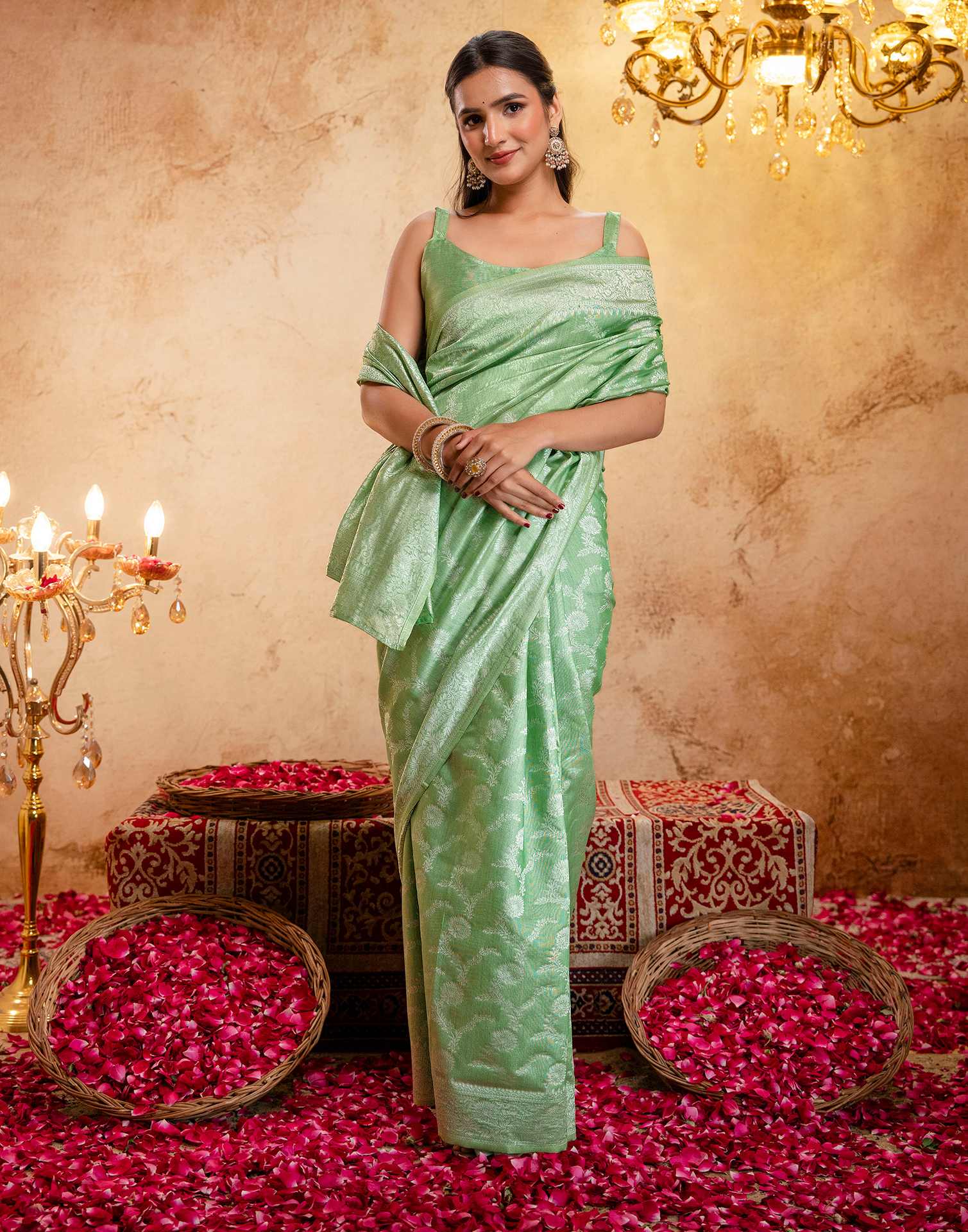 Mint Green Silk Woven Banarasi Saree