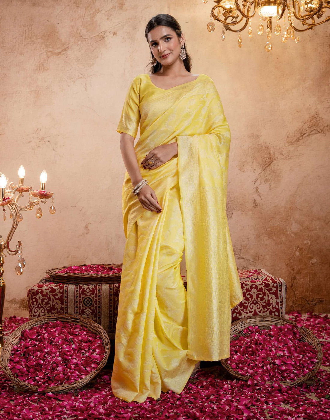 Light Yellow Silk Woven Banarasi Saree
