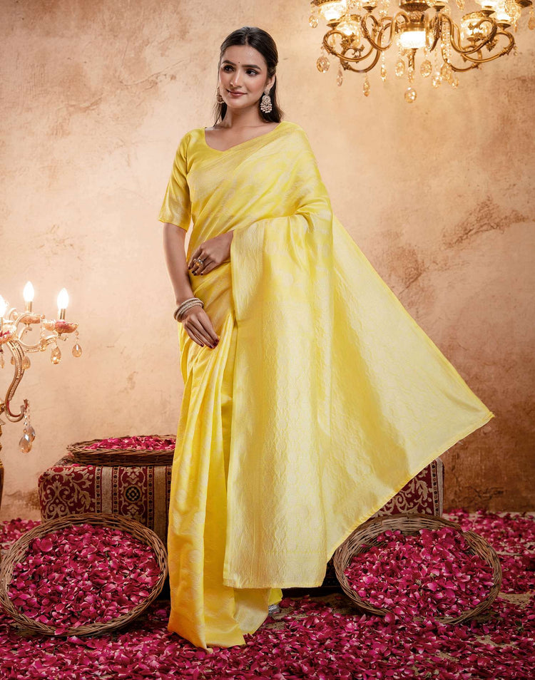 Light Yellow Silk Woven Banarasi Saree