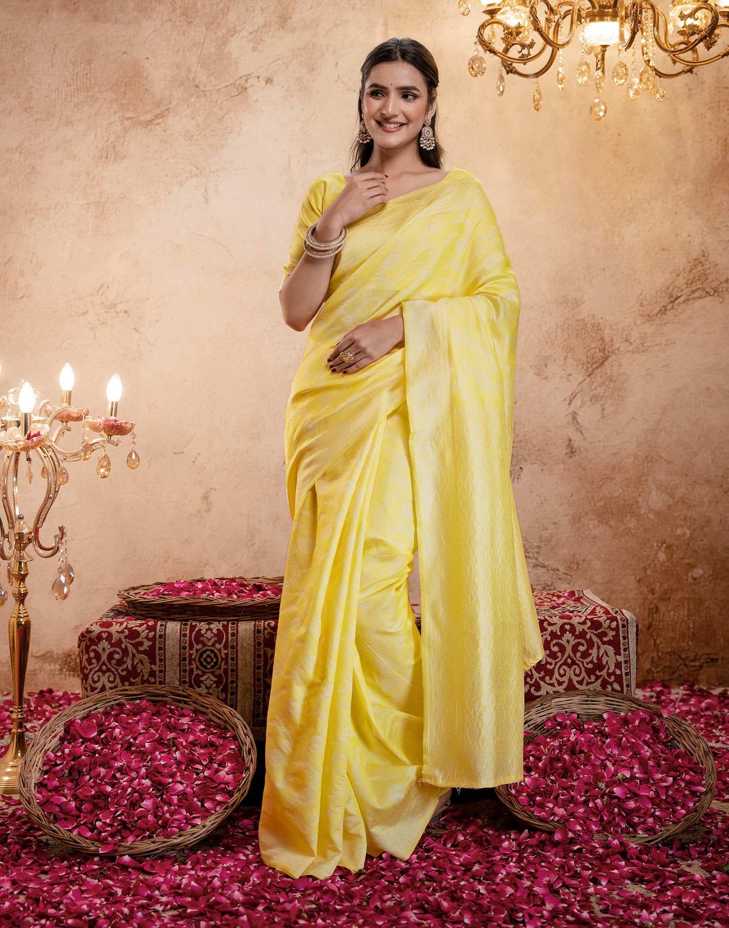 Light Yellow Silk Woven Banarasi Saree