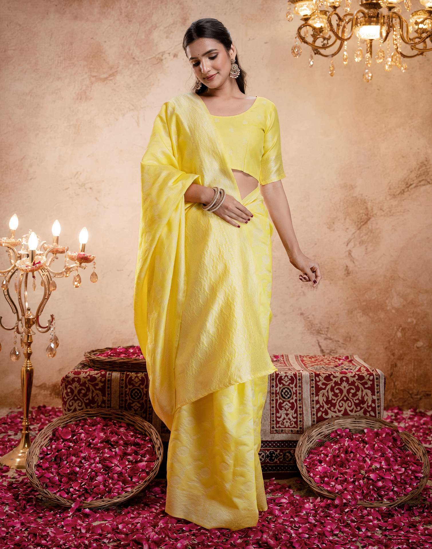 Light Yellow Silk Woven Banarasi Saree