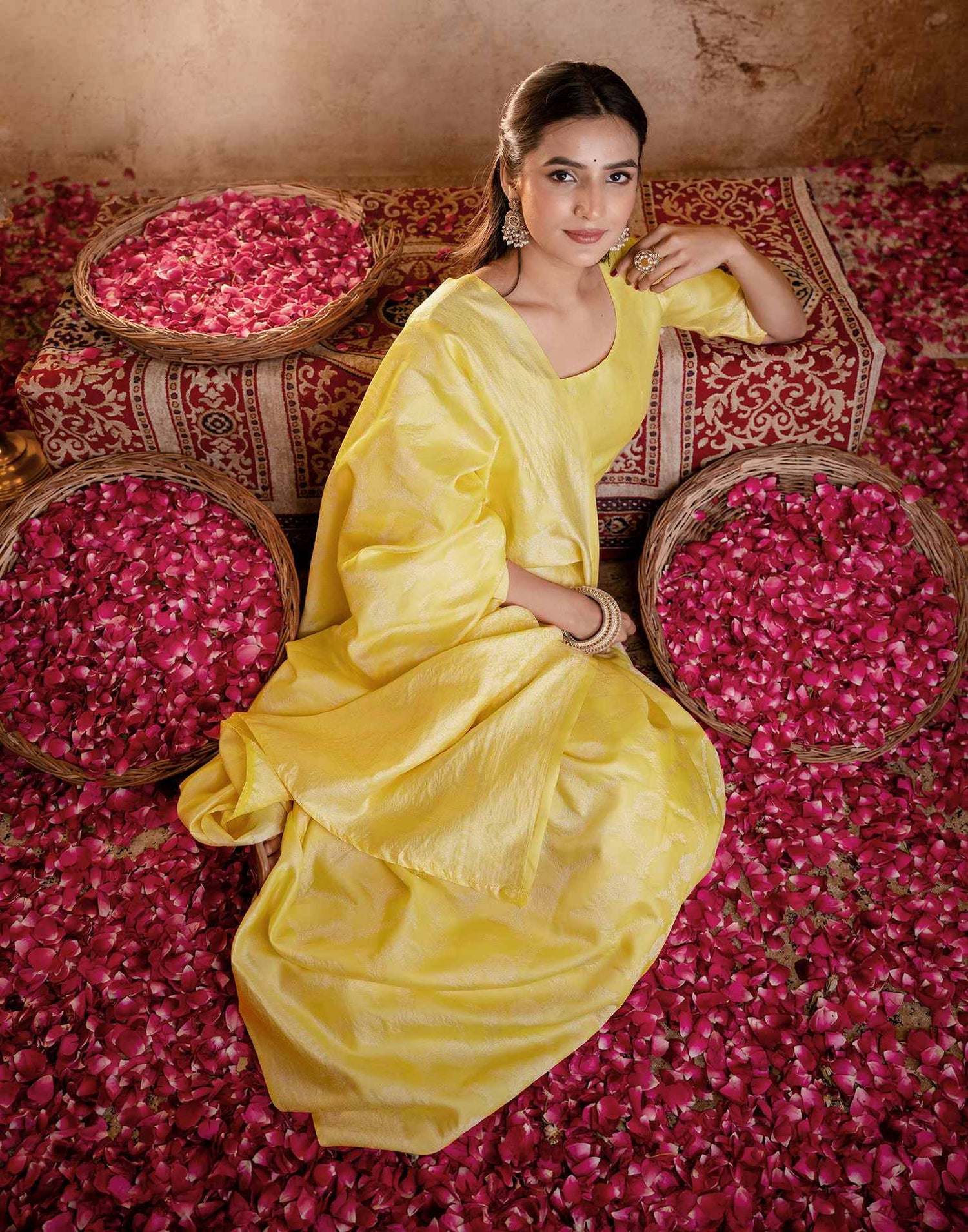 Light Yellow Silk Woven Banarasi Saree