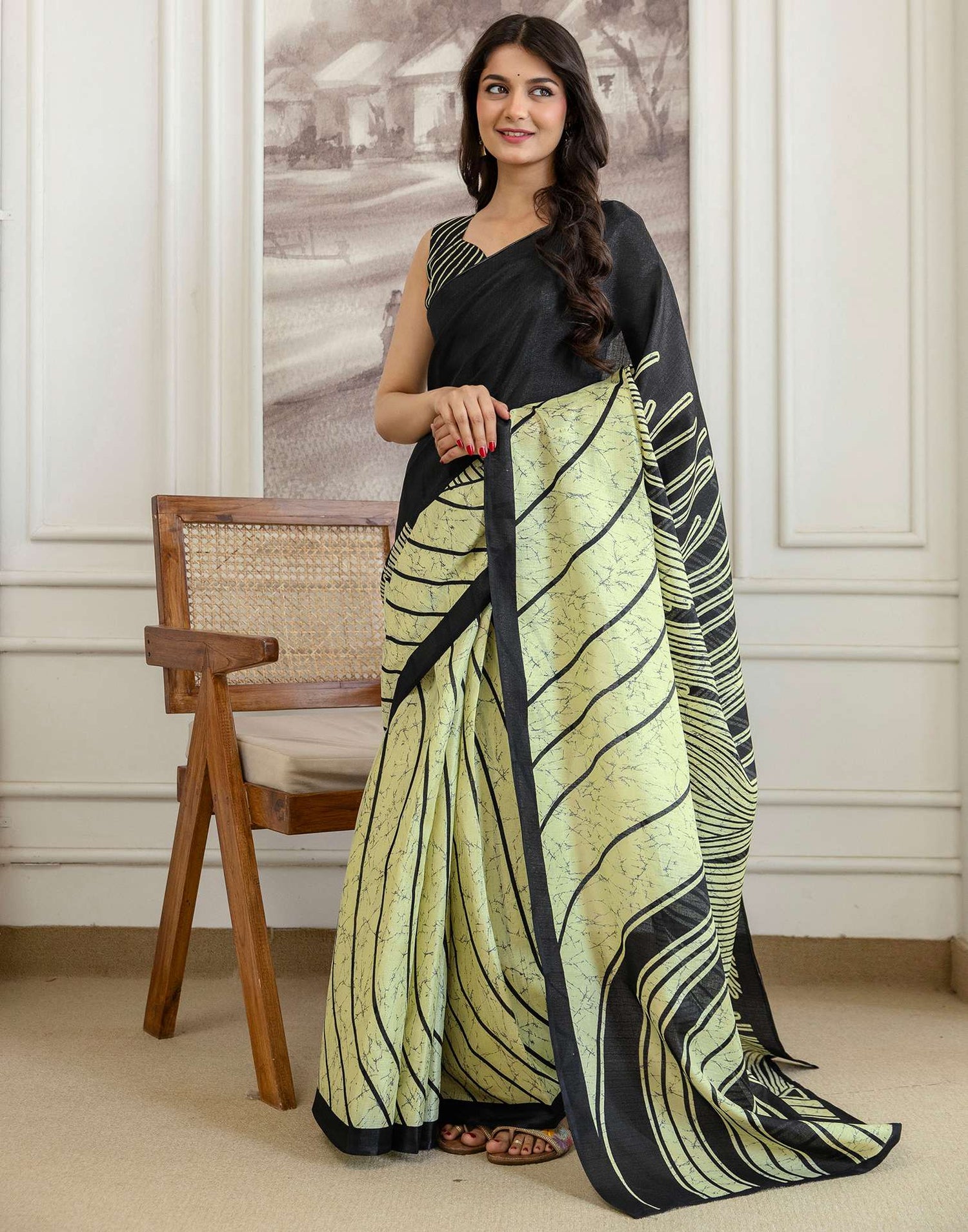 Pista Green Khadi Printed Saree