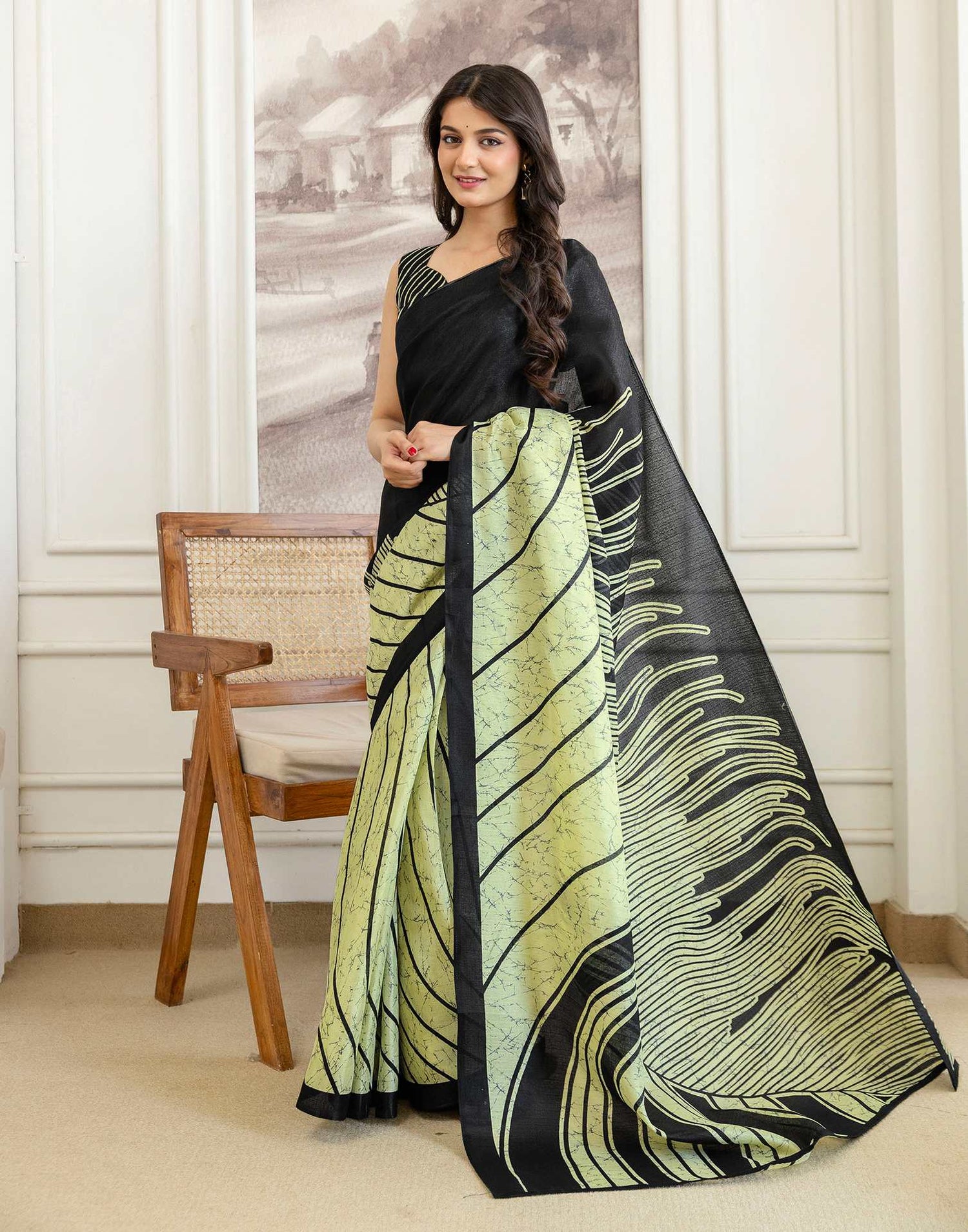 Pista Green Khadi Printed Saree