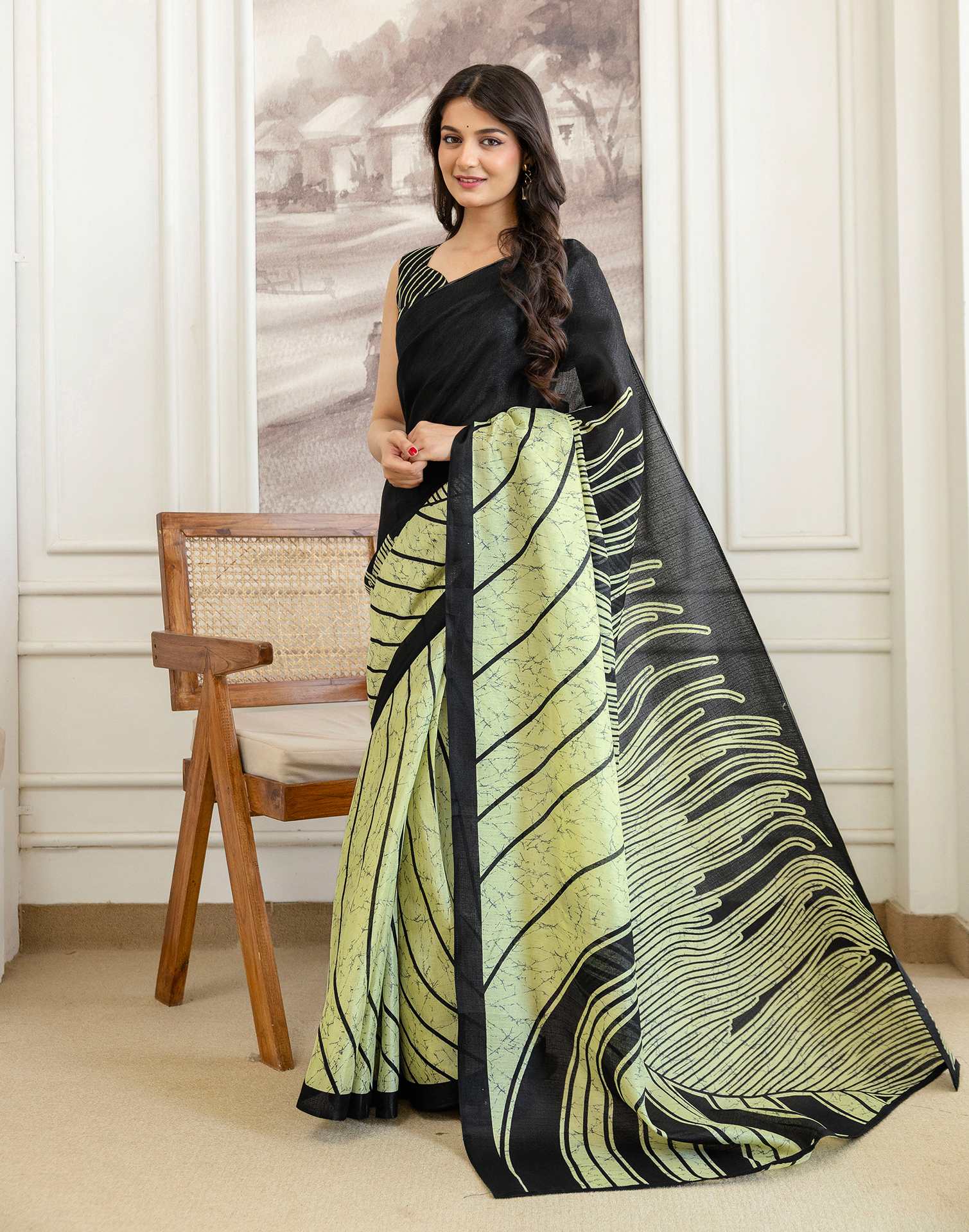 Pista Green Khadi Printed Saree