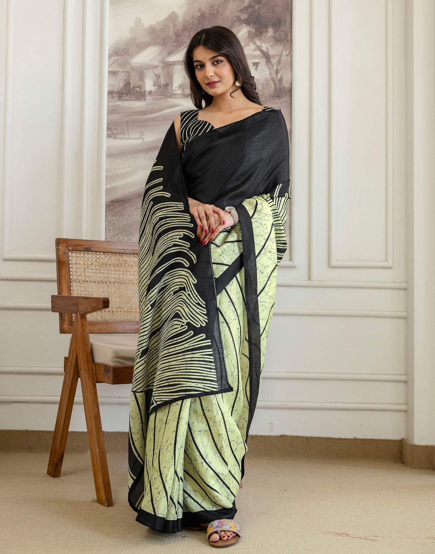 Pista Green Khadi Printed Saree