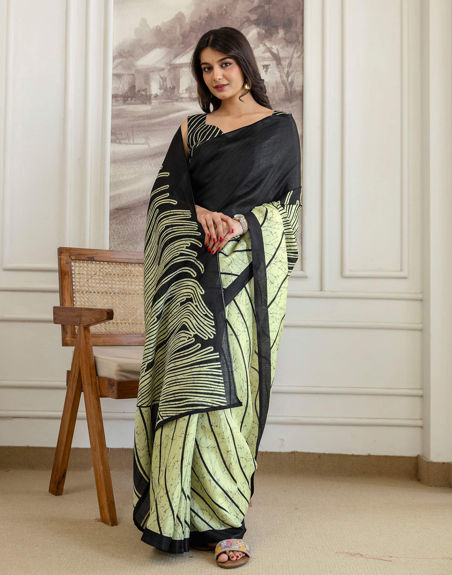Pista Green Khadi Printed Saree