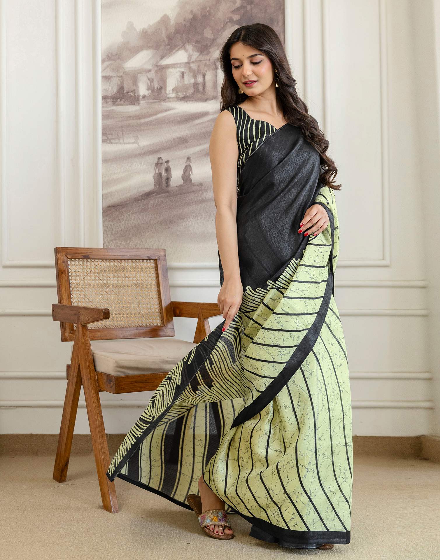 Pista Green Khadi Printed Saree