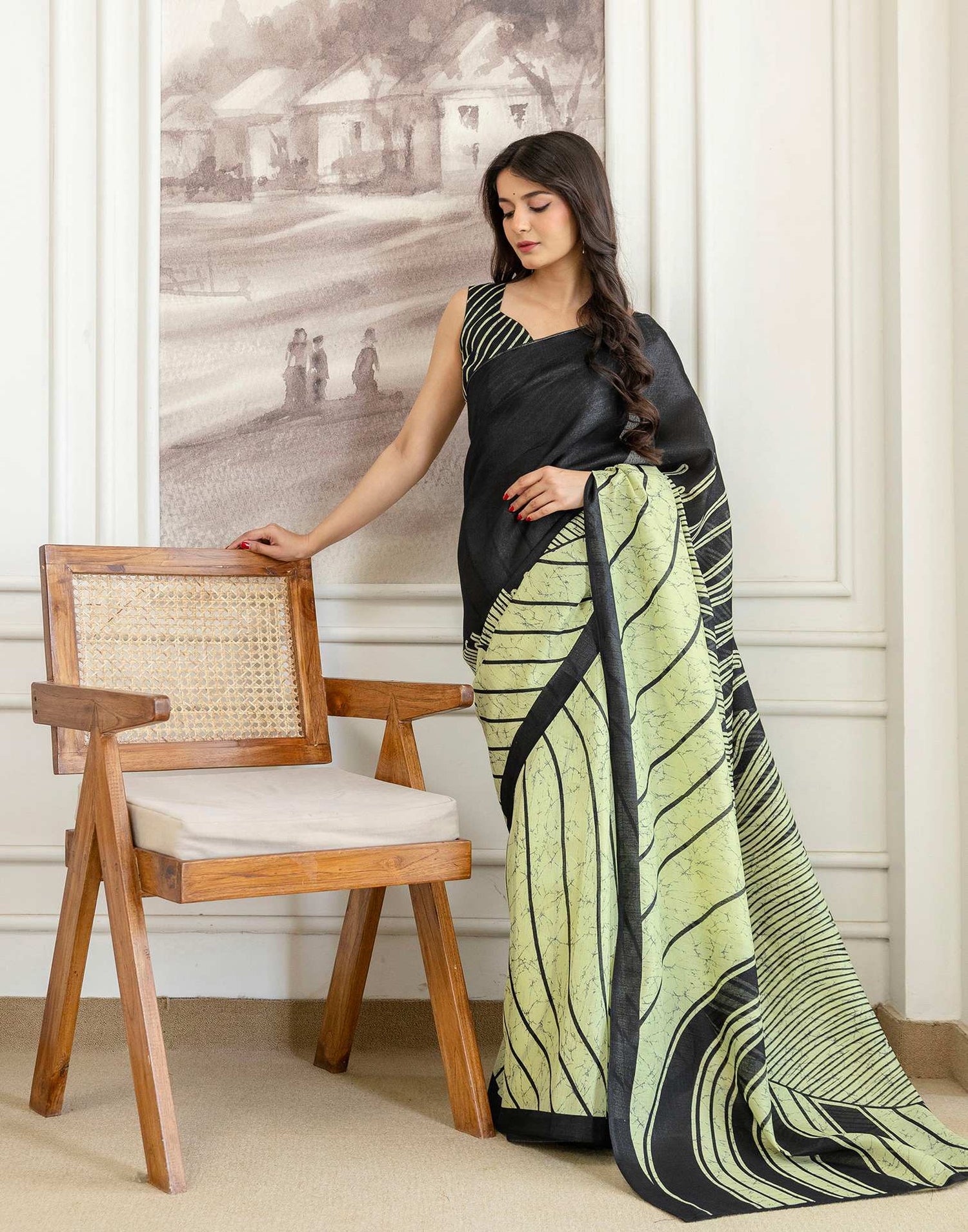 Pista Green Khadi Printed Saree