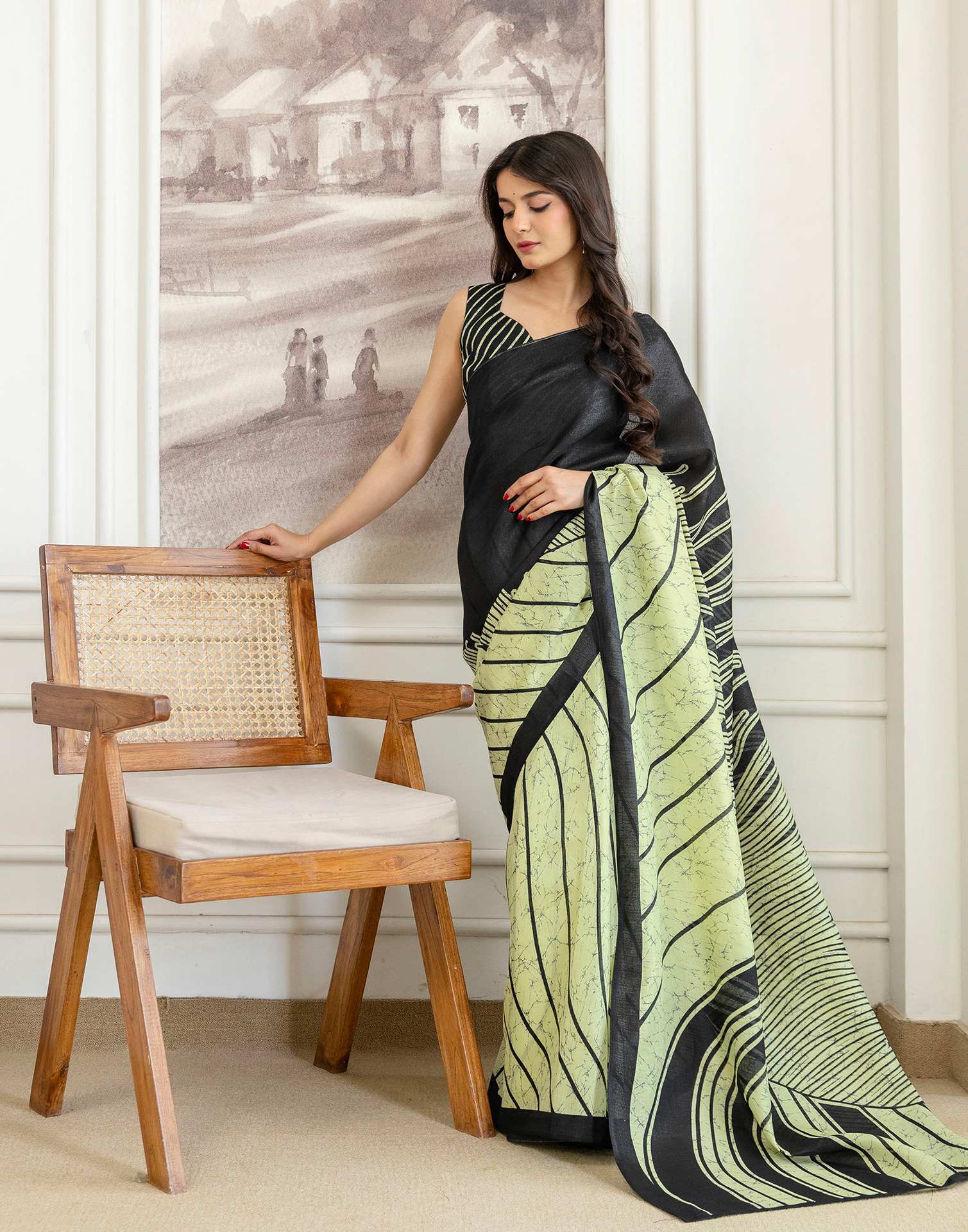 Pista Green Khadi Printed Saree