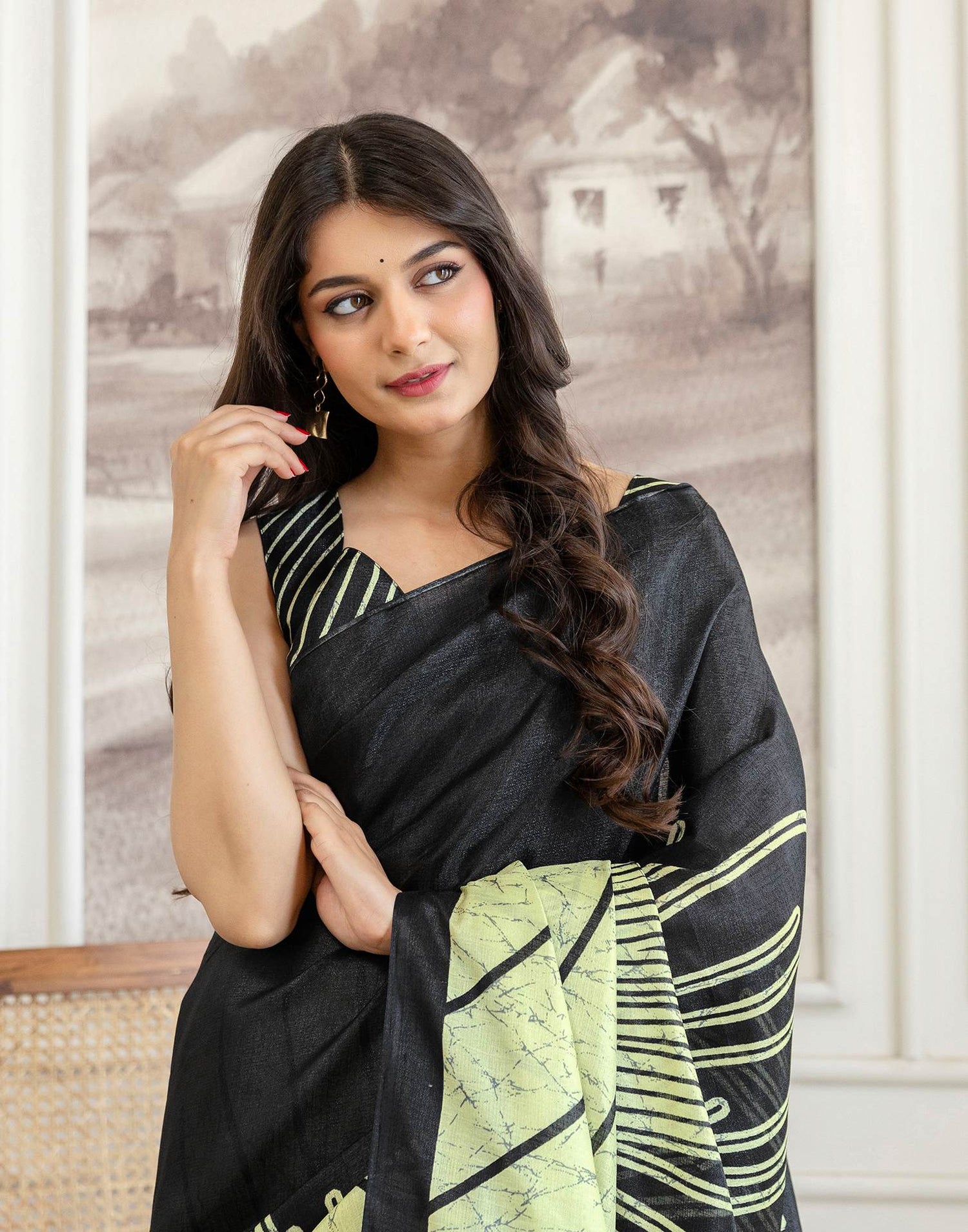 Pista Green Khadi Printed Saree