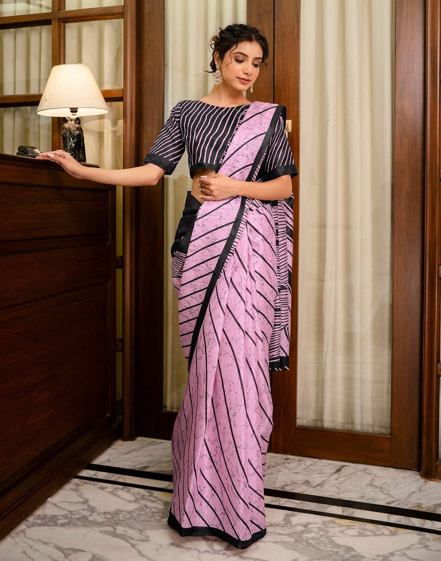 Light Pink Khadi Printed Saree
