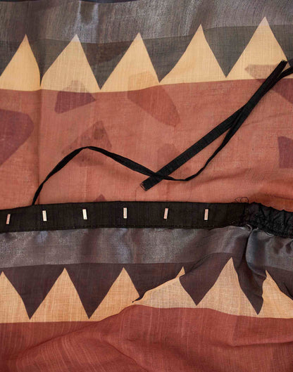 Ready To Wear Chocolate Brown Linen Printed Printed Saree
