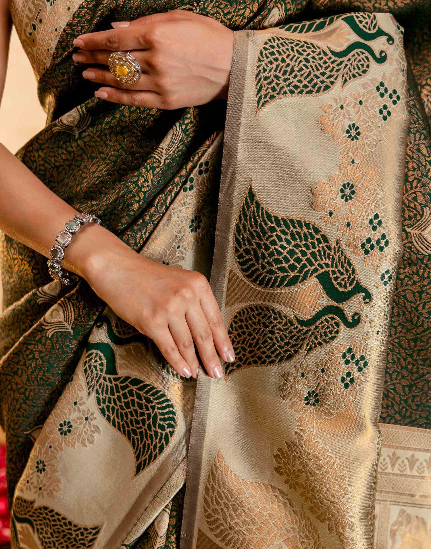 Dark Green Silk Woven Kanjivaram Saree