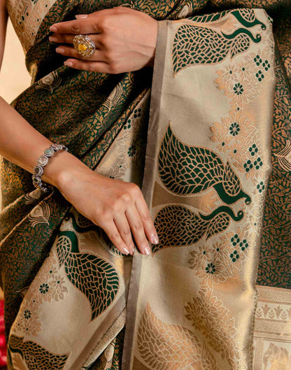 Dark Green Silk Woven Kanjivaram Saree