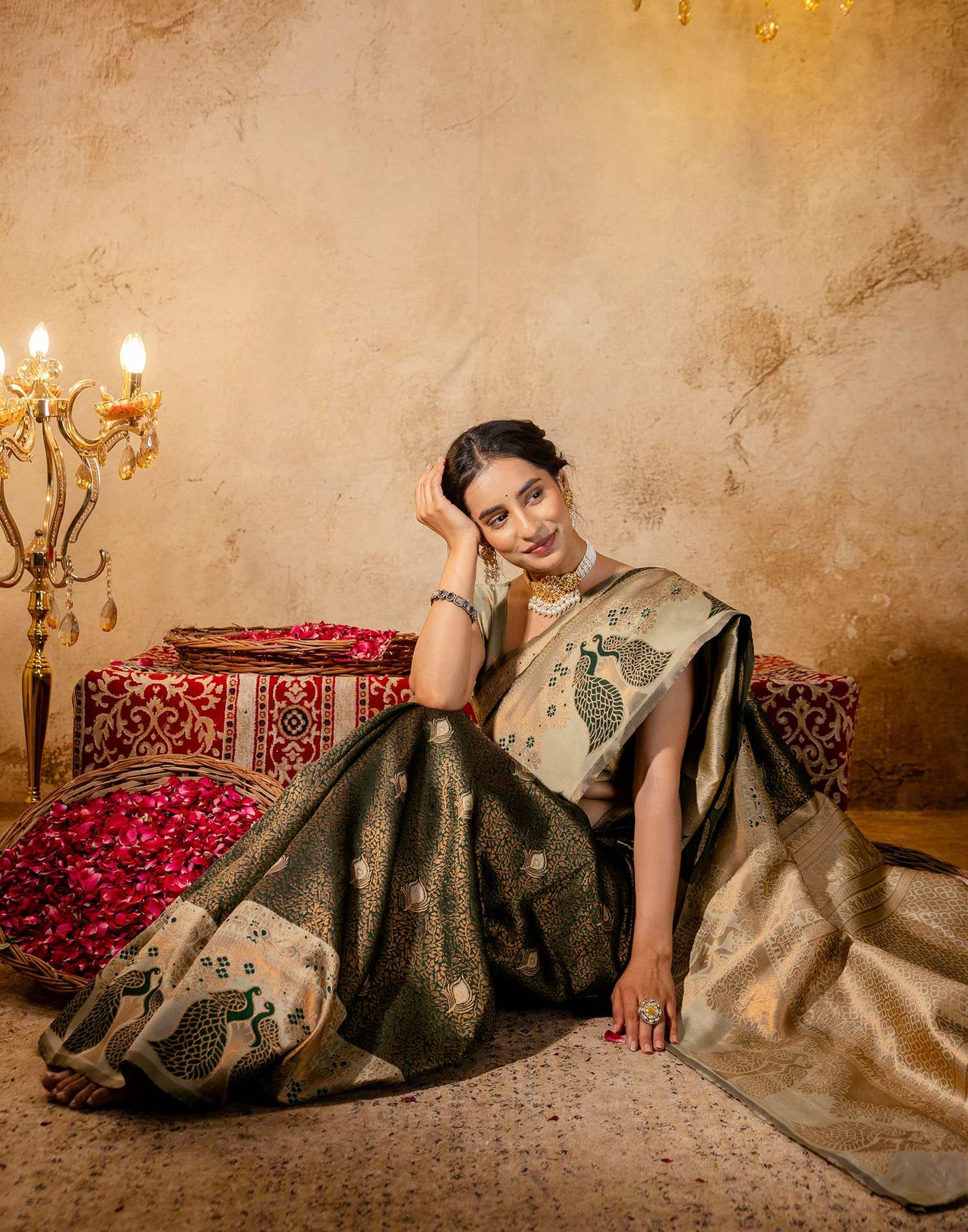 Dark Green Silk Woven Kanjivaram Saree
