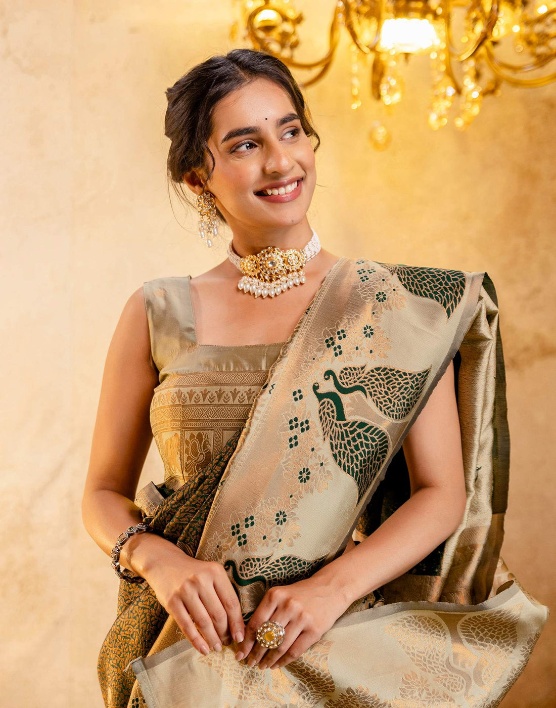 Dark Green Silk Woven Kanjivaram Saree