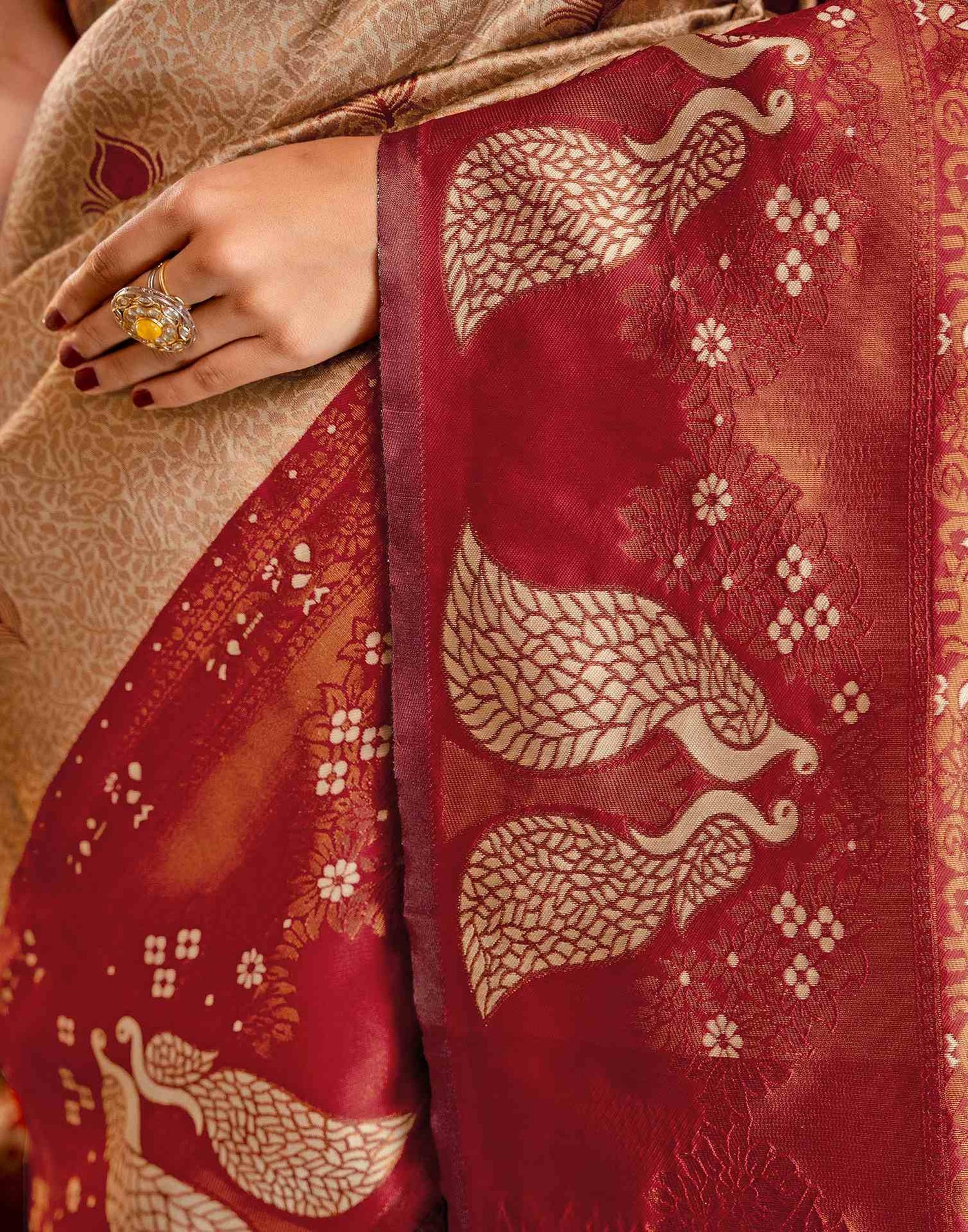 Beige Silk Woven Kanjivaram Saree