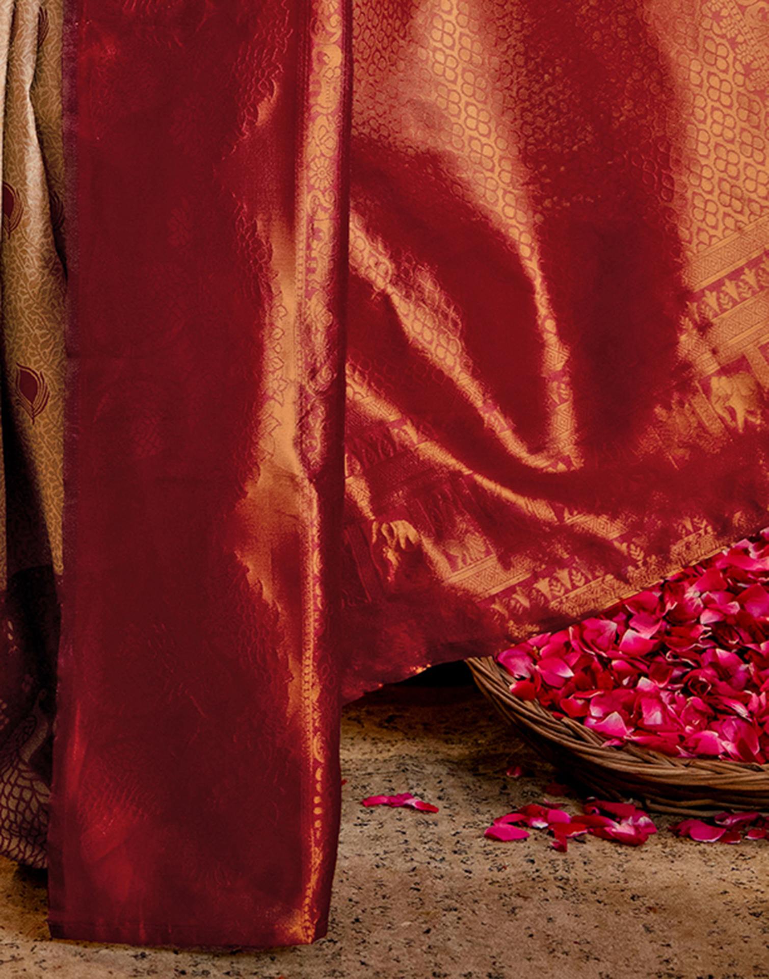 Beige Silk Woven Kanjivaram Saree