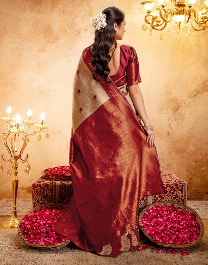 Beige Silk Woven Kanjivaram Saree