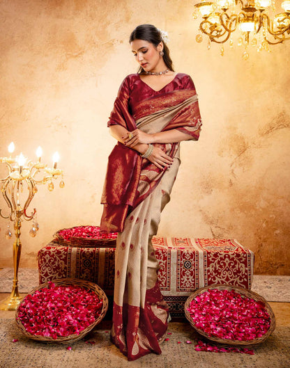 Beige Silk Woven Kanjivaram Saree