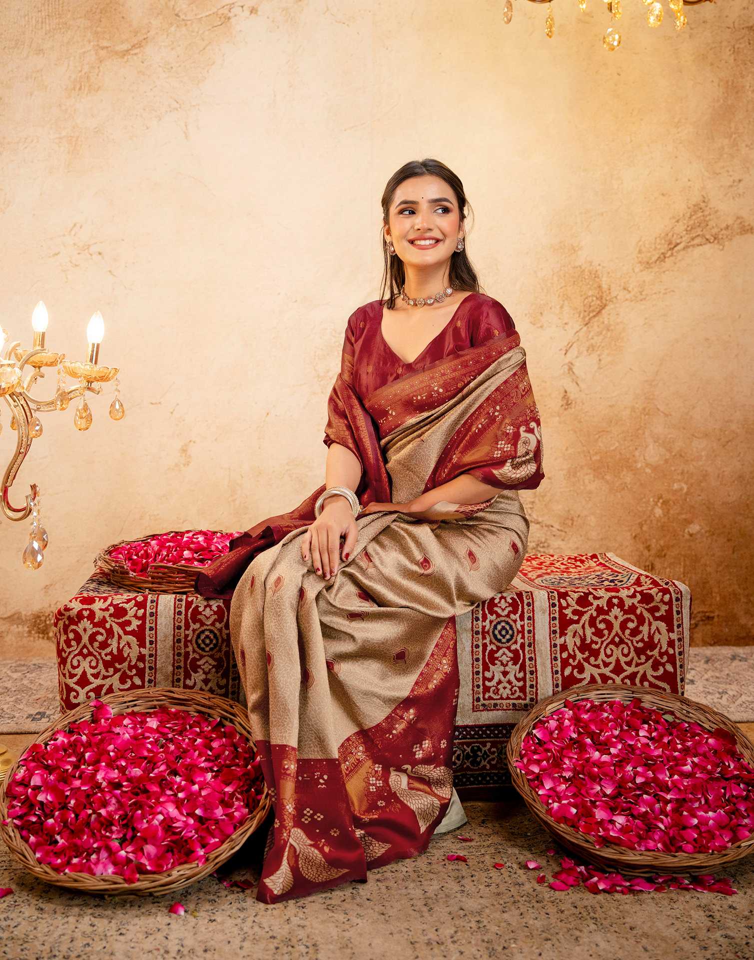 Beige Silk Woven Kanjivaram Saree
