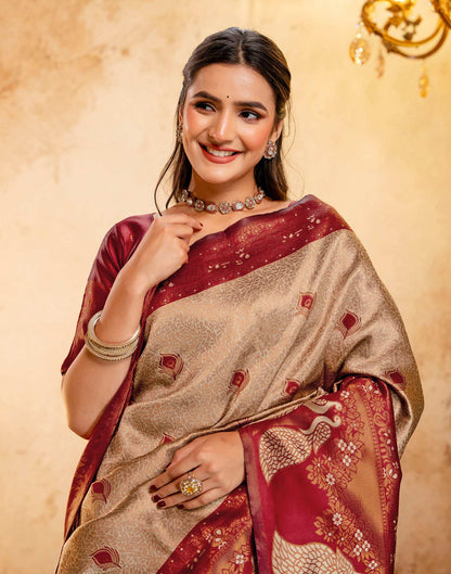 Beige Silk Woven Kanjivaram Saree
