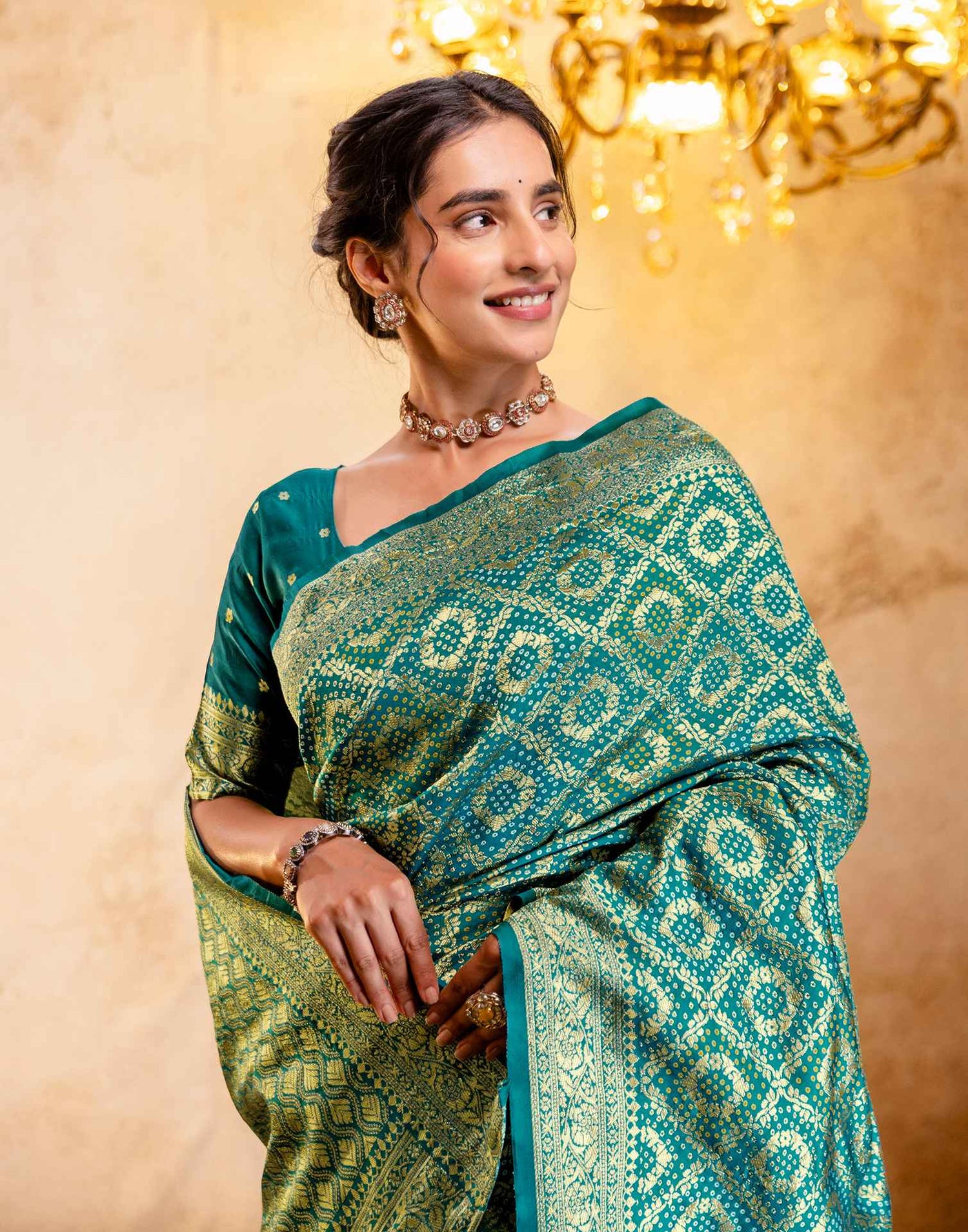 Teal Green Silk Woven Banarasi Saree