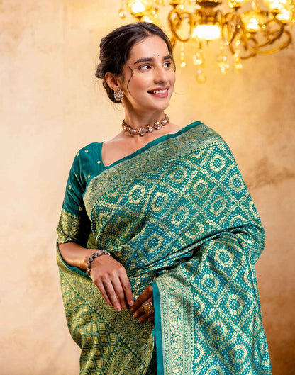 Teal Green Silk Woven Banarasi Saree