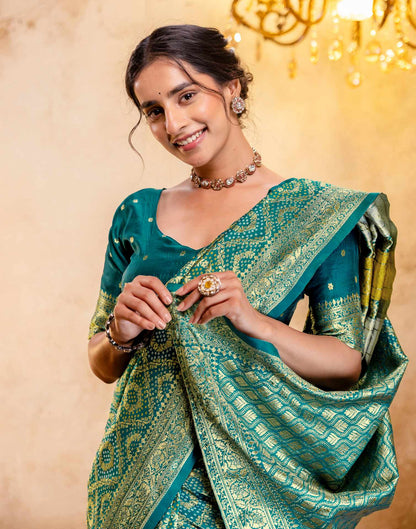 Teal Green Silk Woven Banarasi Saree