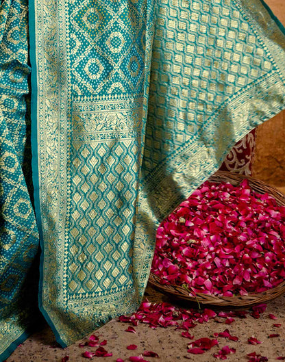 Teal Green Silk Woven Banarasi Saree