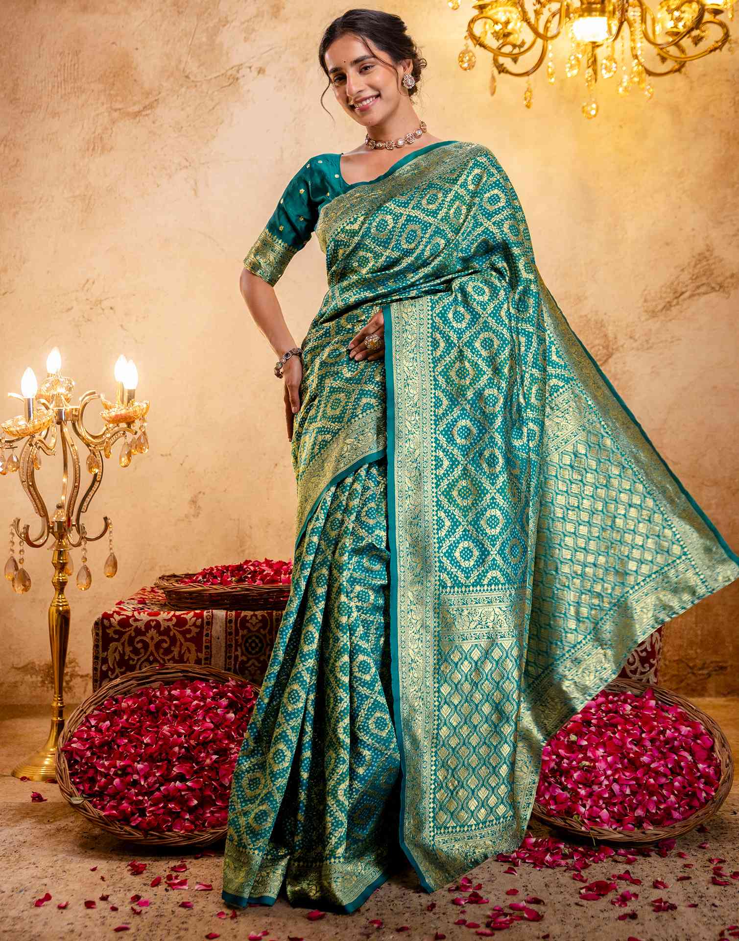 Teal Green Silk Woven Banarasi Saree