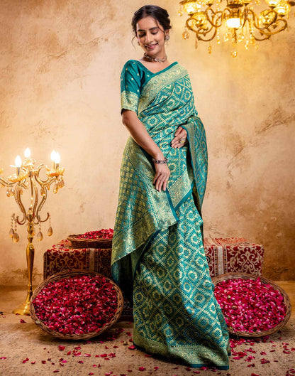 Teal Green Silk Woven Banarasi Saree
