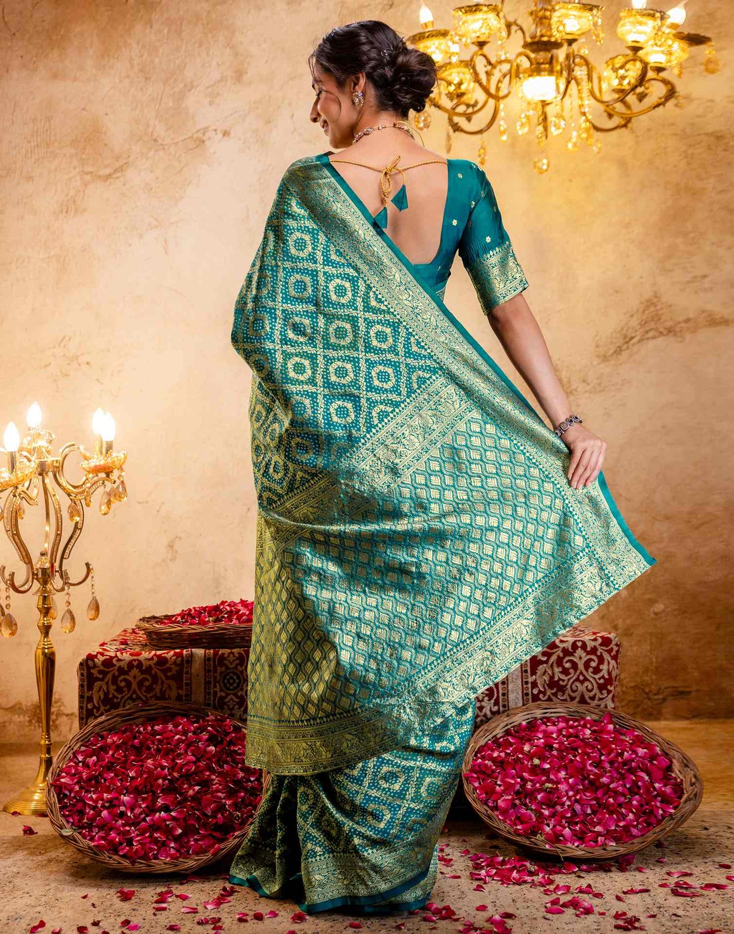 Teal Green Silk Woven Banarasi Saree
