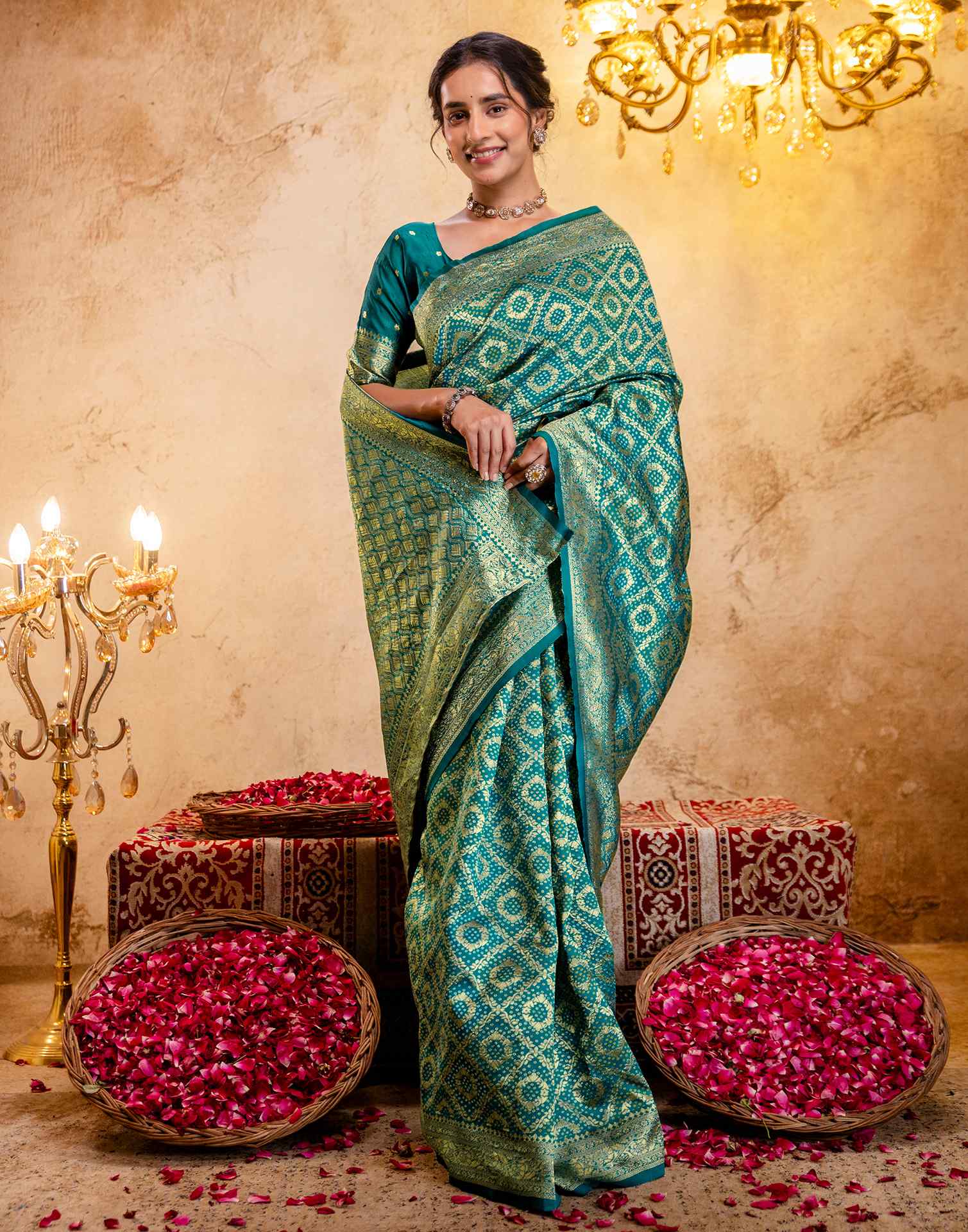 Teal Green Silk Woven Banarasi Saree