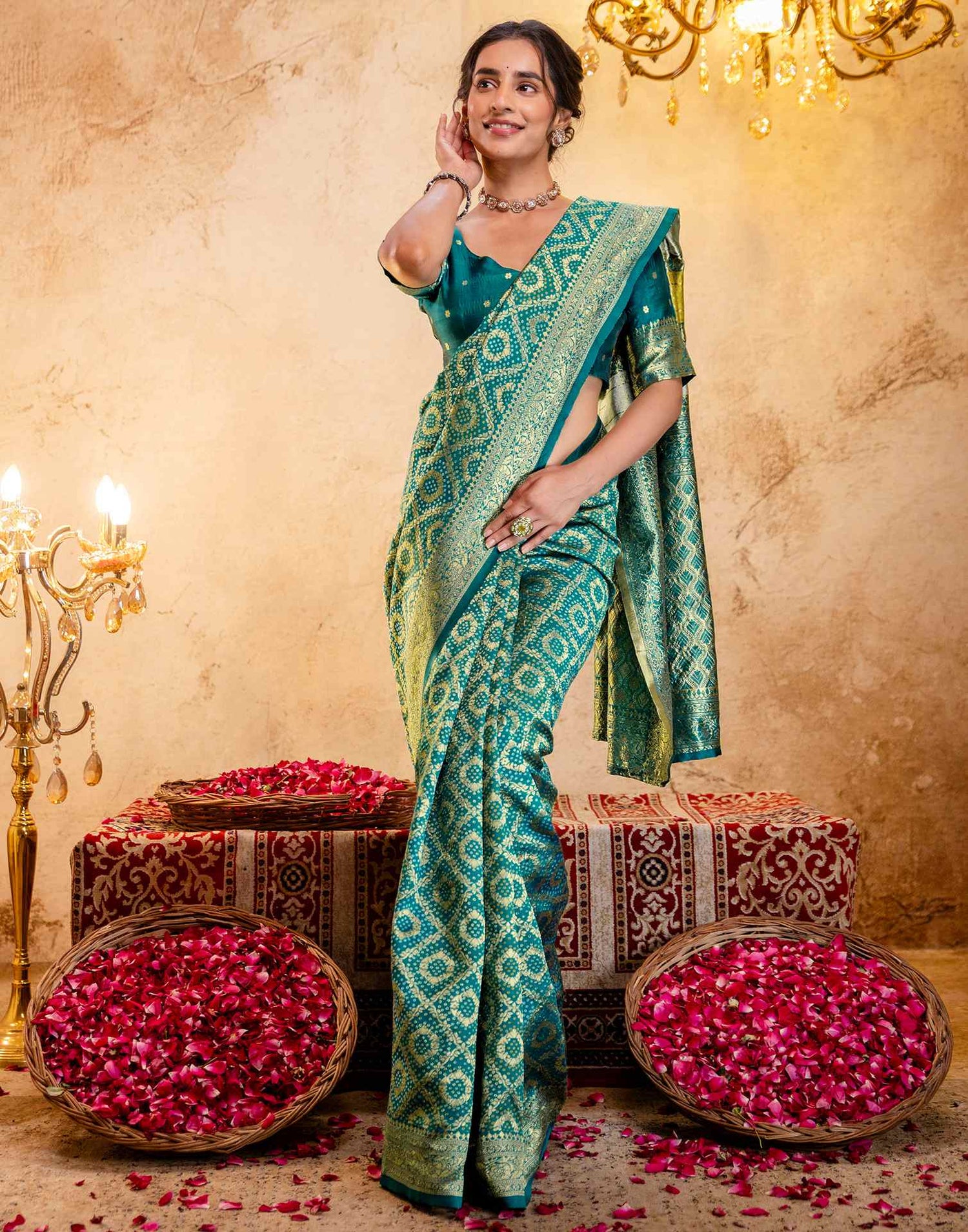 Teal Green Silk Woven Banarasi Saree