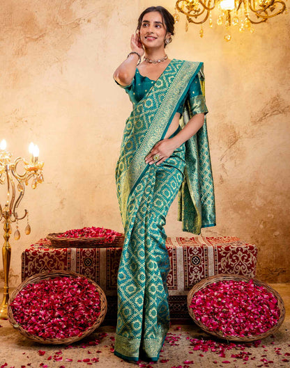 Teal Green Silk Woven Banarasi Saree