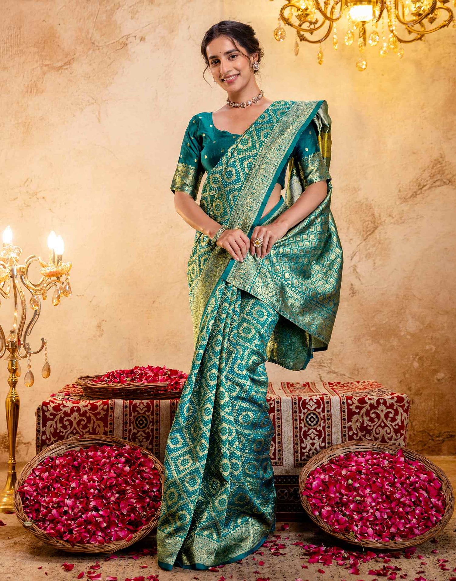 Teal Green Silk Woven Banarasi Saree