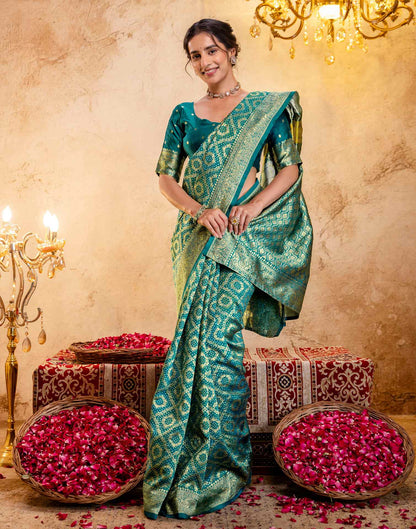 Teal Green Silk Woven Banarasi Saree