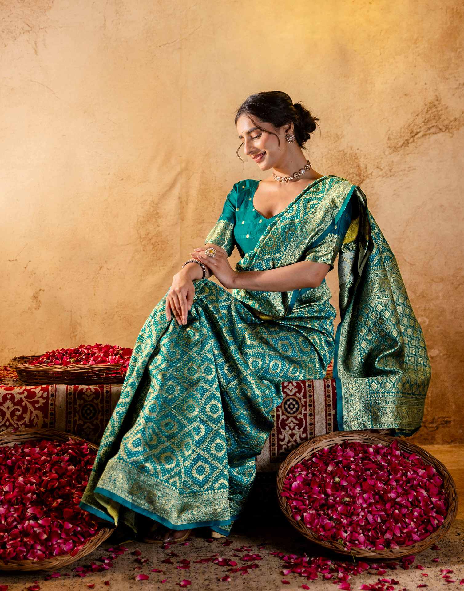 Teal Green Silk Woven Banarasi Saree