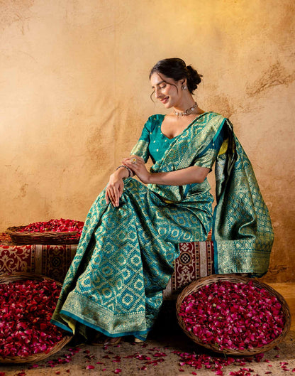 Teal Green Silk Woven Banarasi Saree