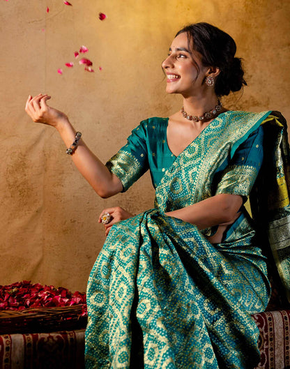 Teal Green Silk Woven Banarasi Saree