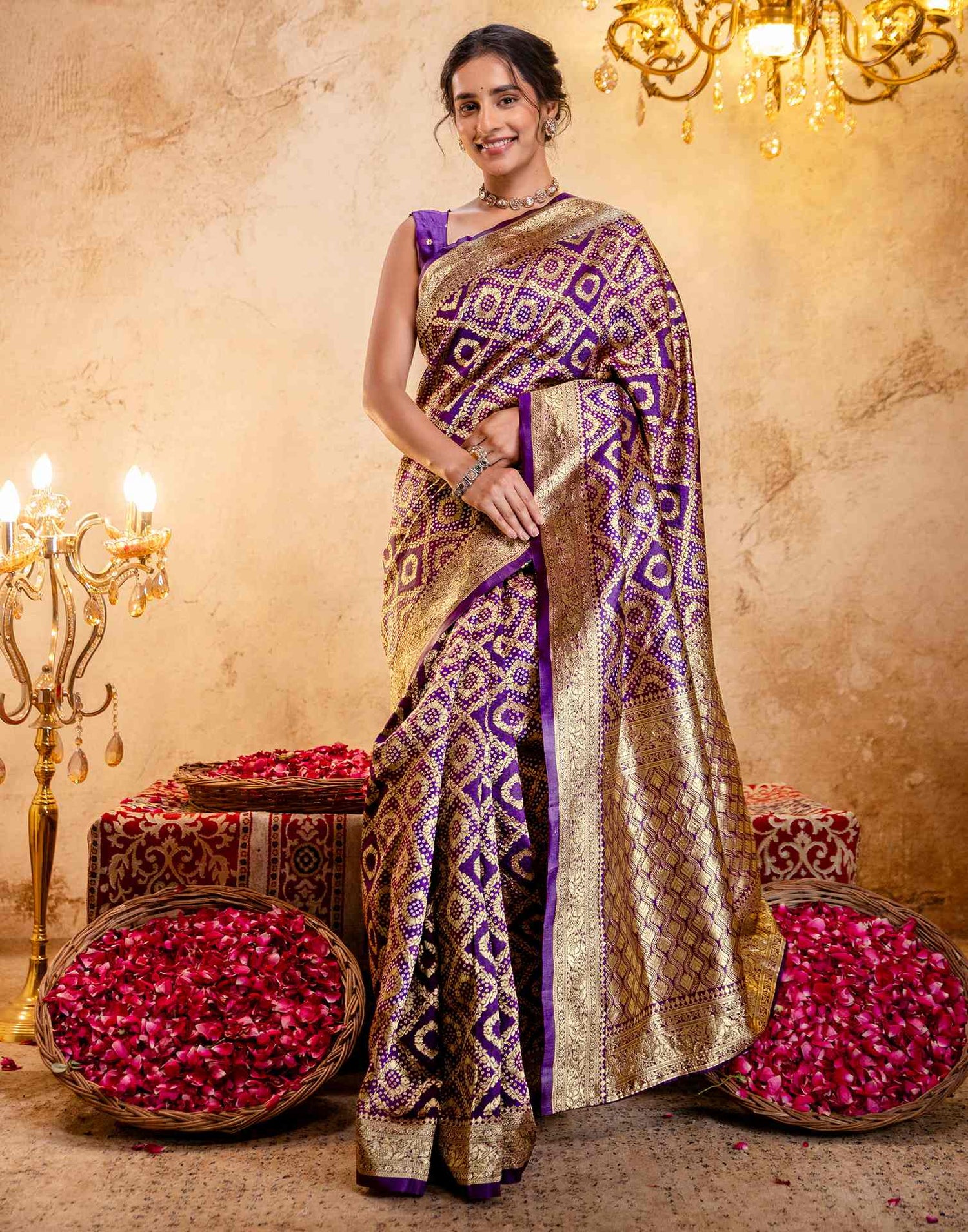 Dark Purple Silk Woven Banarasi Saree