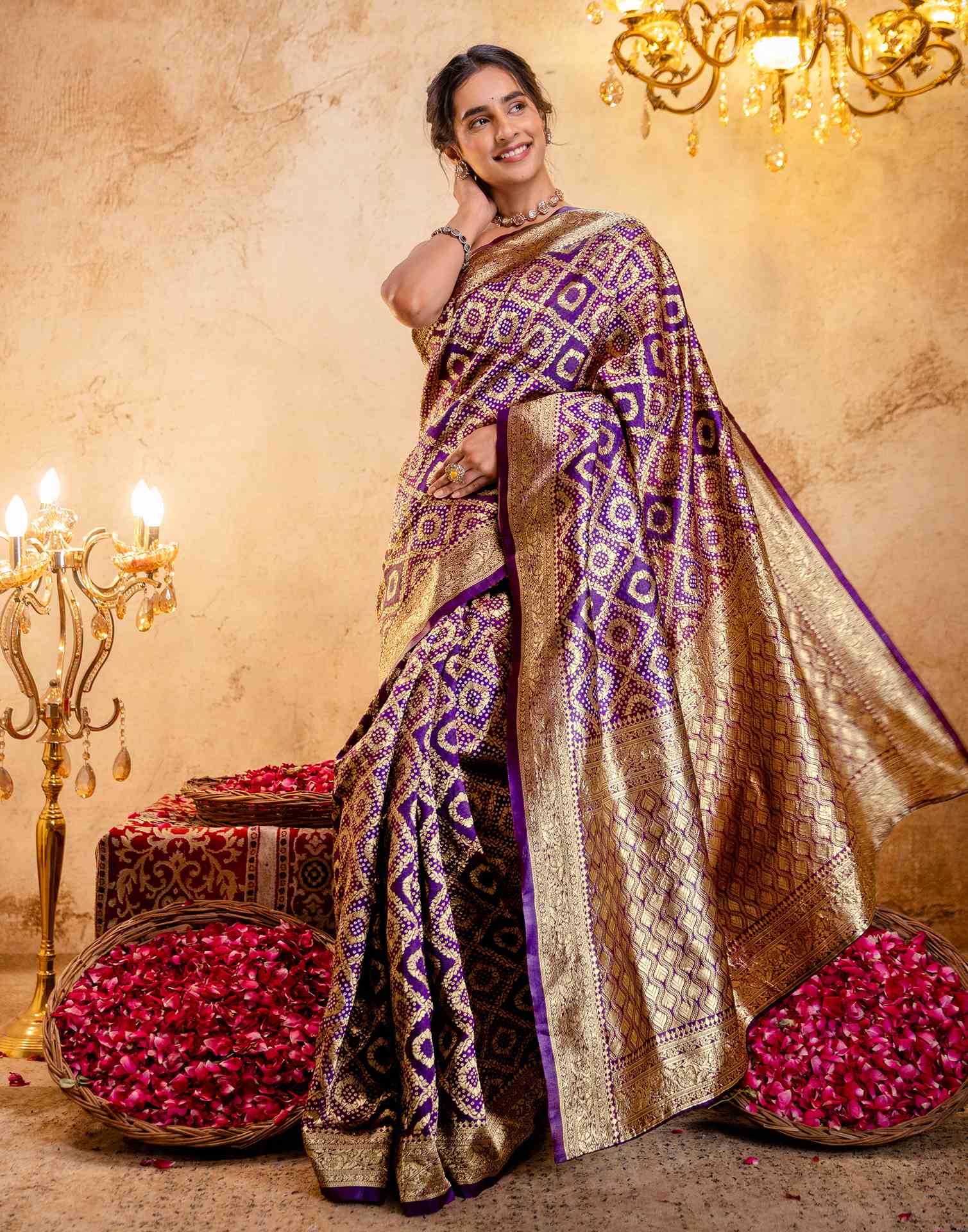 Dark Purple Silk Woven Banarasi Saree