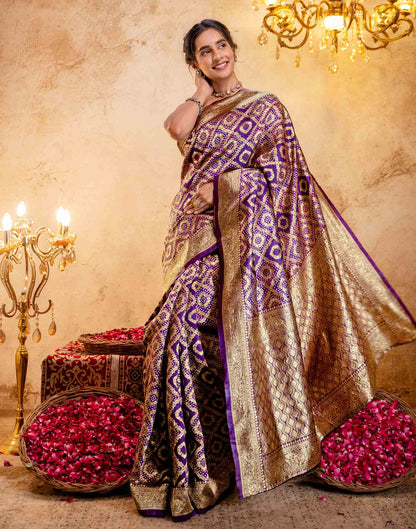 Dark Purple Silk Woven Banarasi Saree