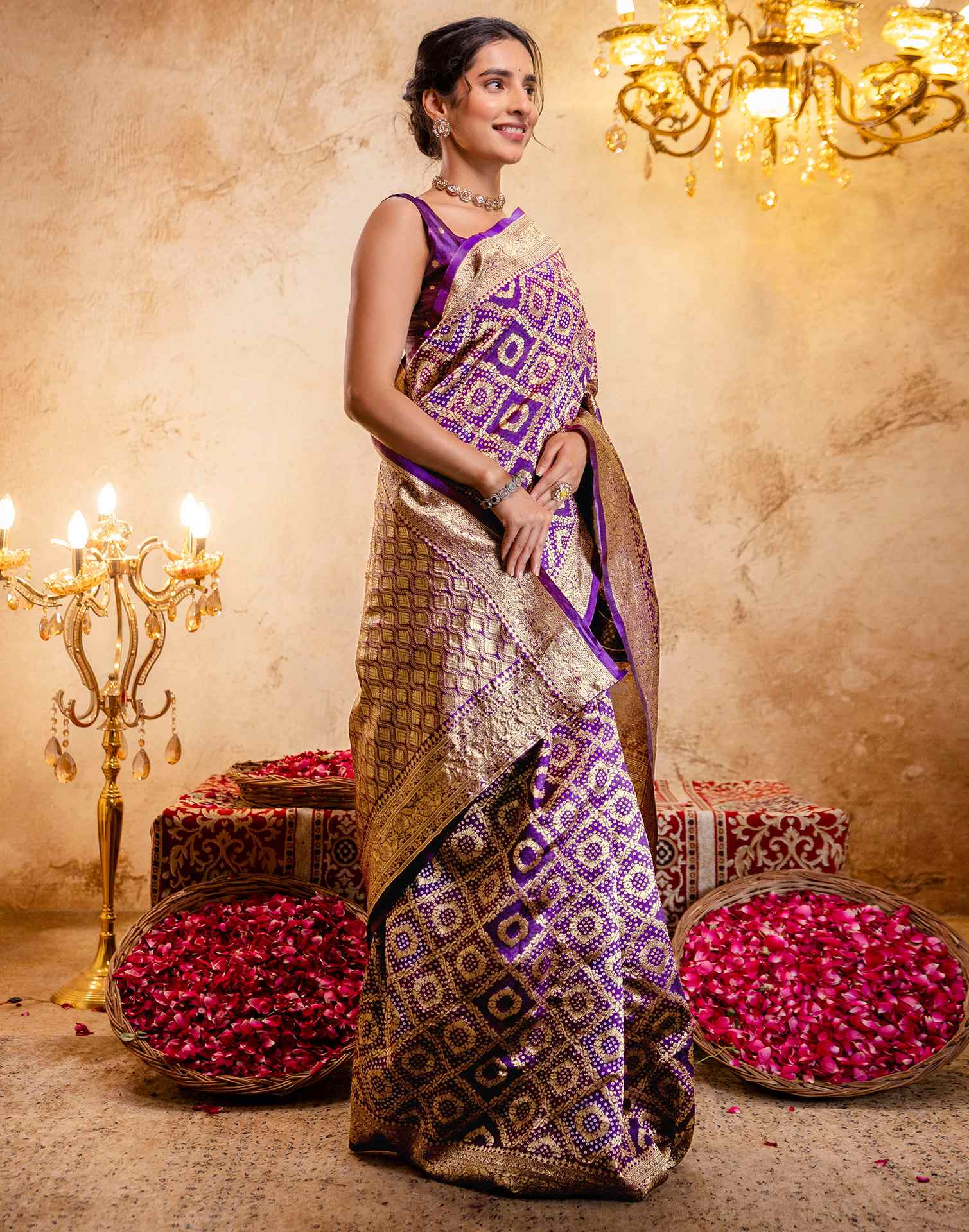 Dark Purple Silk Woven Banarasi Saree