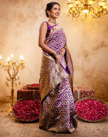 Dark Purple Silk Woven Banarasi Saree