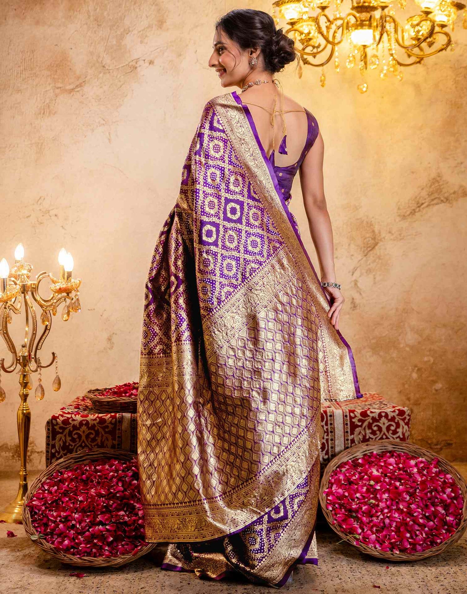 Dark Purple Silk Woven Banarasi Saree