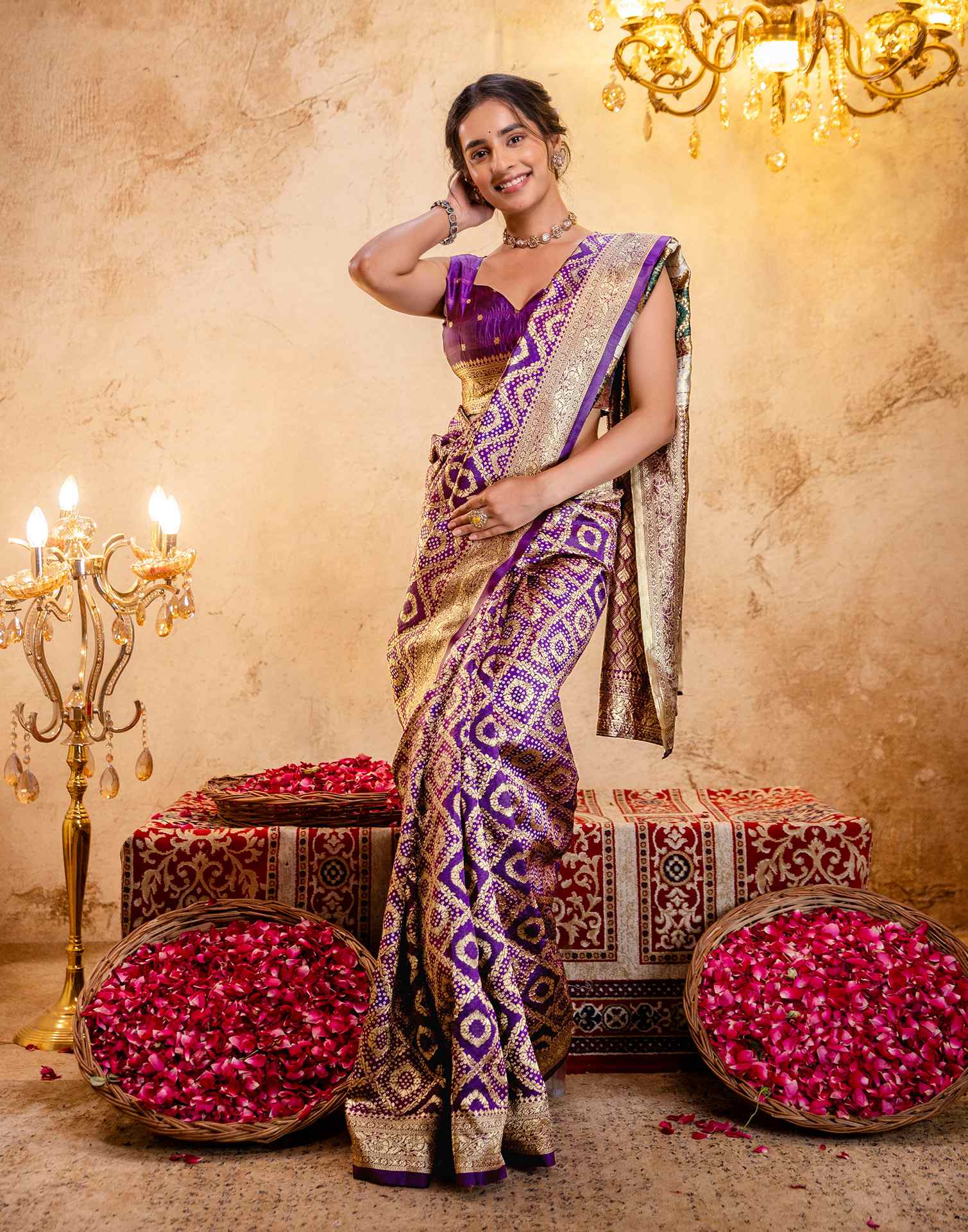 Dark Purple Silk Woven Banarasi Saree
